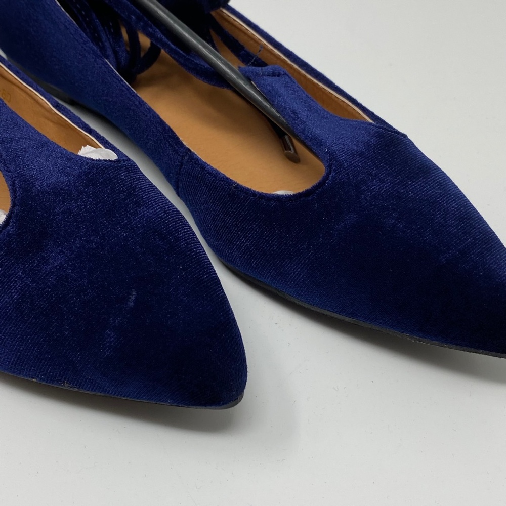 Yoki Womens Urban-80 Ankle Tie T-Strap Flats Shoes Navy Blue Velvet 7 7.5 8.5 - Picture 2 of 12